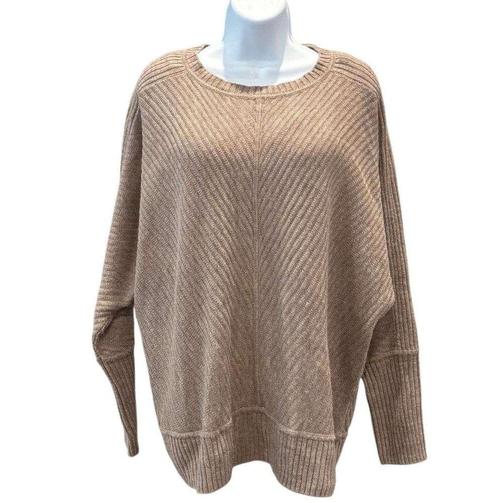 Worthington Ribbed Knit Oversized Sweater L Beige Dolman Sleeves Cozy Fall Vibes